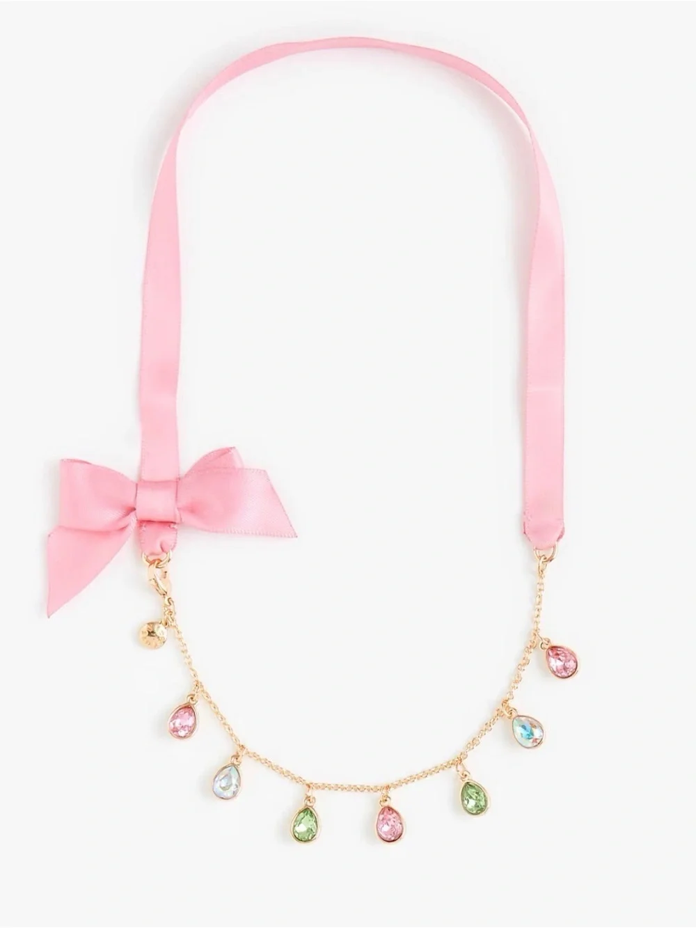Crewcuts Pink Ribbon Crystal Teardrop Charm Necklace